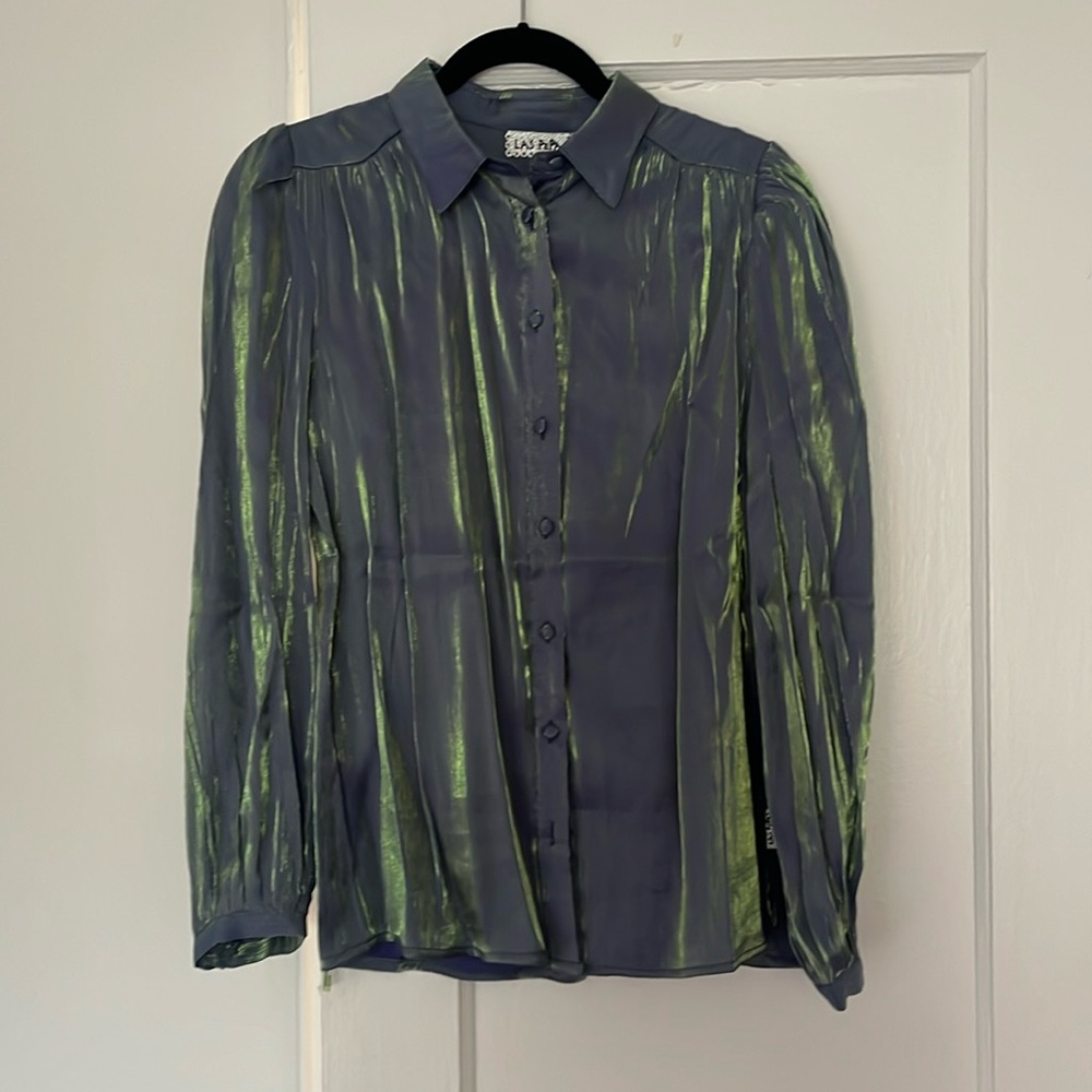 Las Pepas metallic button down shirt